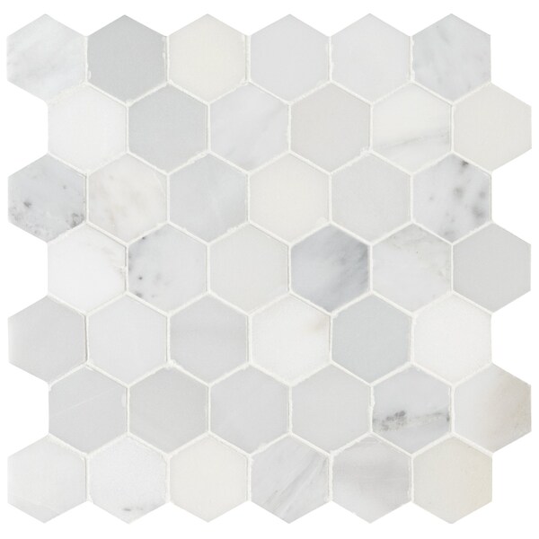 Arabescato Carrara 11.75 In. X 12 In. Honed Marble Mesh-Mounted Mosaic Tile, 10PK